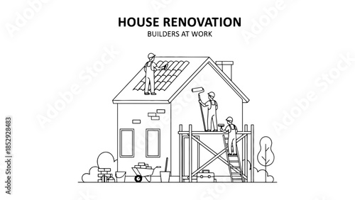 Builders are working on a house renovation project.