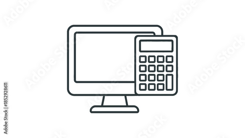 A computer monitor and calculator are shown in a simple line drawing.