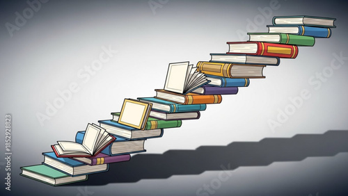 Stack of books forming a staircase symbolizing education and knowledge growth ideal for learning and development concepts