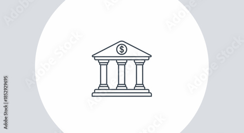 Bank Building Icon - Financial Institution Symbol in Simple Line Art.