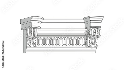 A sophisticated white architectural element, possibly a cornice or frieze, showcases classical patterns and intricate detailing, ideal for interior design.