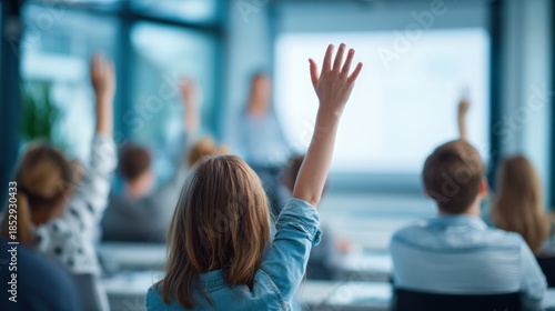 Wallpaper Mural Students raising hands in classroom Torontodigital.ca