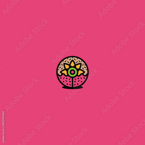 Chocolate donut flower logo illustration.