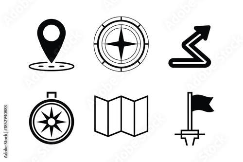 Map Navigation and Location Tracking Solid Vector Icon Set