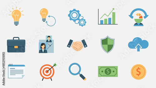 Colorful Flat Design Business and Finance Icon Set.