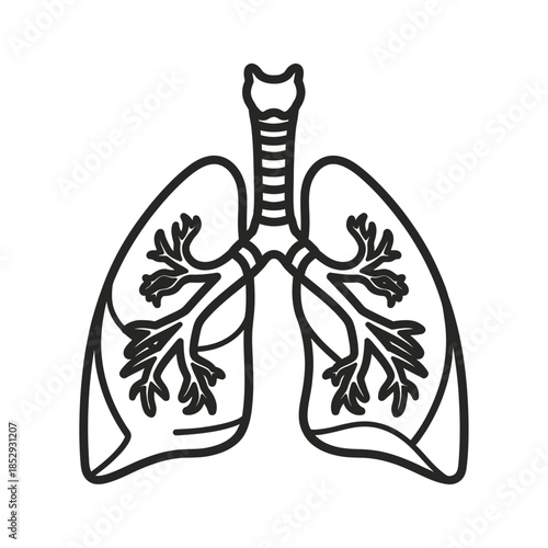 Stylized Lung Illustration in Black and White Displaying Pulmonary Structure Details
