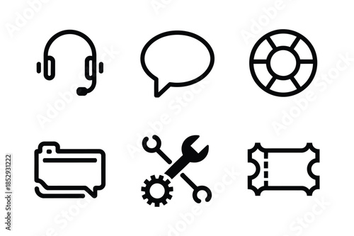Customer Service and Technical Support Solid Vector Icon Set