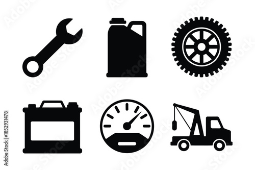 Car Service and Automotive Maintenance Solid Vector Icon Set