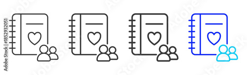 Journal Sharing icon set collection creative outline style for education with multiple thickness variations suitable for exam test review study rating certification