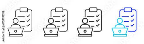 Task Review icon set collection creative outline style for education with multiple thickness variations suitable for exam test review study rating certification