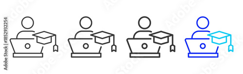 Online Study icon set collection creative outline style for education with multiple thickness variations suitable for exam test review study rating certification