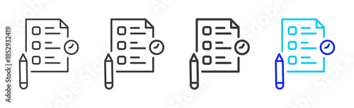 Timed Exam icon set collection creative outline style for education with multiple thickness variations suitable for exam test review study rating certification