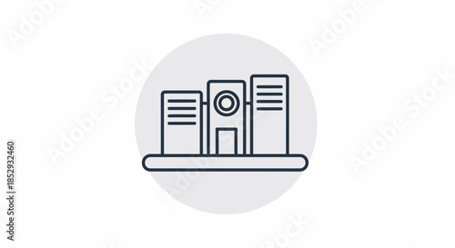 Minimalist server rack icon representing data storage and network infrastructure.