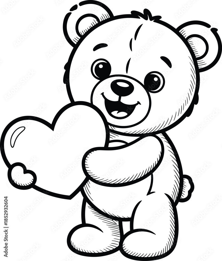 Obraz premium Cute cartoon teddy bear with arms raised black and white