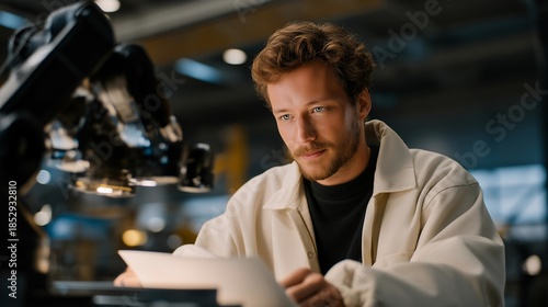 A robotics engineer calibrating pressure-sensitive sensor scales to test the weight tolerance of autonomous drone components — tech innovation, engineering precision, and advanced materials
