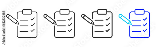 Task Notes icon set collection creative outline style for education with multiple thickness variations suitable for exam test review study rating certification