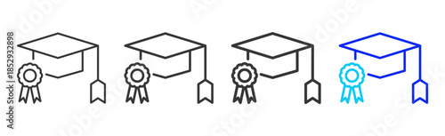 Skill Badge icon set collection creative outline style for education with multiple thickness variations suitable for exam test review study rating certification