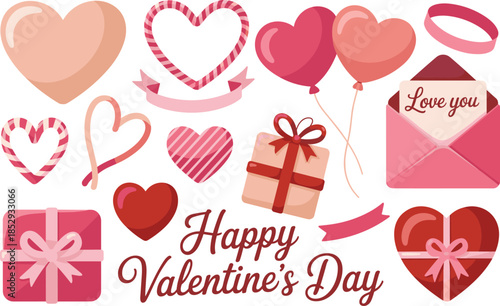 Valentine's Day with Hearts Gifts and Balloons envelope