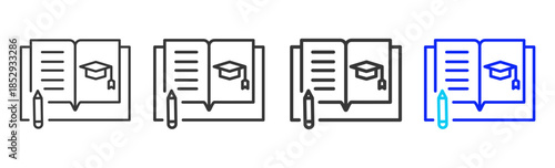 Study Notes icon set collection creative outline style for education with multiple thickness variations suitable for exam test review study rating certification