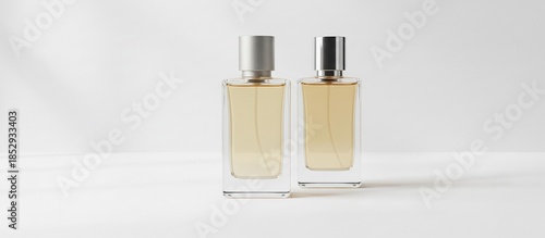 Glass lotion bottle mockup with soft lighting and empty label