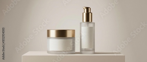 Skincare packaging mockup with glass bottle and blank label