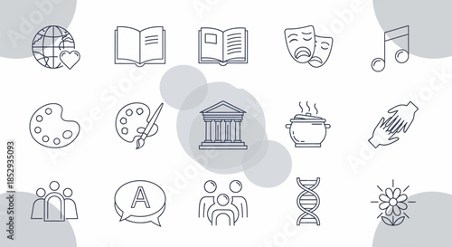 Collection of outline icons representing various fields of knowledge and culture.