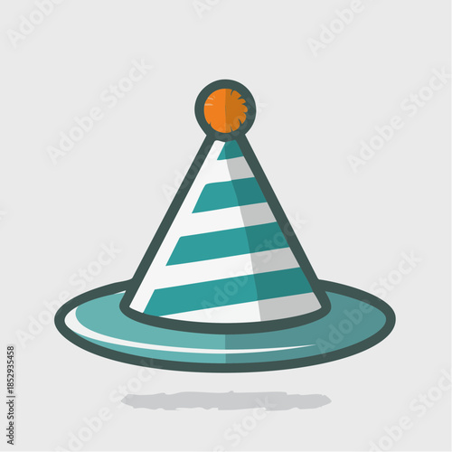 Vibrant party hat with teal and white stripes and orange pom pom