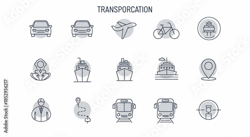 Hand-drawn doodle icons representing various modes of transportation and travel concepts.