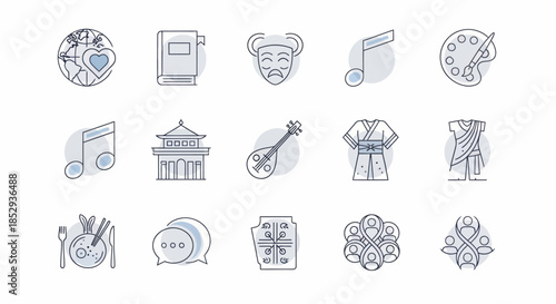 Cultural Diversity and Global Heritage Icons Set Representing Art Music and Tradition.