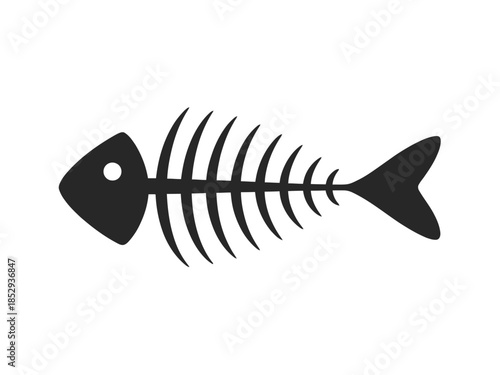 A black silhouette of a fish skeleton is depicted against a white background.