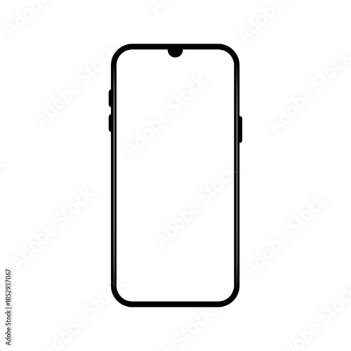 Waterdrop teardrop notch flagship smartphone mockup with bezel less black front view isolated on transparent PNG vector illustration