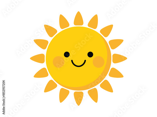 A cheerful cartoon sun with a smiling face shines brightly