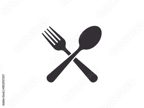 A fork and spoon are crossed together as a symbol of food.