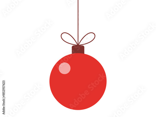 A single red Christmas ornament hangs suspended by a string.