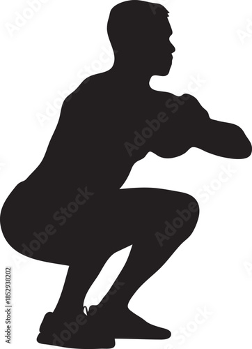 Silhouette of Fitness Trainer Performing Squat Exercise Isolated on White Background