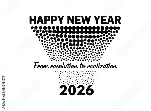 Happy New Year 2026 From Resolution to Realization Motivational Dot Pattern Greeting Card