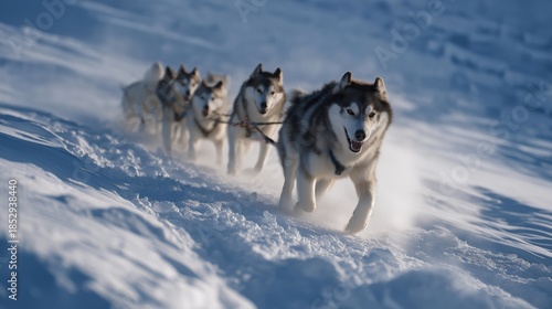A dog-sled team racing across untouched snow, sled runners whispering over the surface while the musher navigates whiteout terrain — traditional Arctic travel, winter endurance journeys, and
