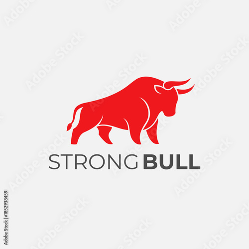 Strong bull logo with bold red silhouette and clean modern style. Ideal for brand identity, business logo, sports team, finance, strength concept, and powerful branding use.