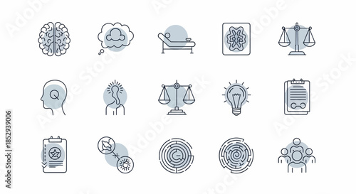 Collection of Psychology and Mental Health Icons for Therapy and Counseling.
