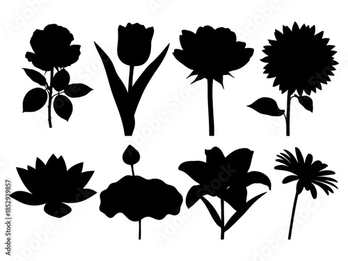 Collection of Silhouette Flowers Vector Illustrations - Simple Floral Icons for Design Projects