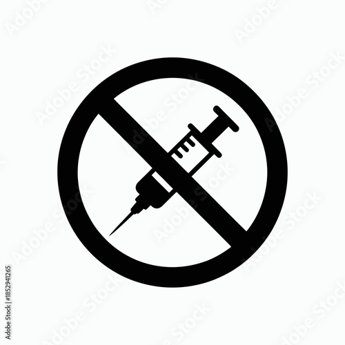 no, drugs, prohibited, syringe, injection, ban, forbidden, needle, icon, vector, silhouette, anti, addiction, prevention, narcotics, substance, abuse, warning, sign, symbol, prohibition, illegal, heal