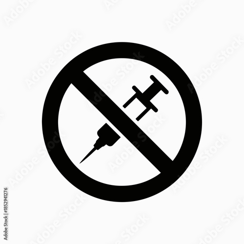 no, drugs, prohibited, syringe, injection, ban, forbidden, needle, icon, vector, silhouette, anti, addiction, prevention, narcotics, substance, abuse, warning, sign, symbol, prohibition, illegal, heal