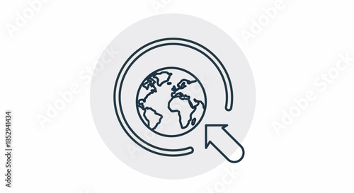 Global network connection with arrow pointing to earth icon.