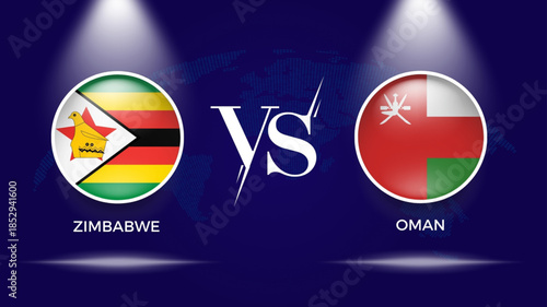 : zimbabwe vs oman flag, and world map use for t20 cricket world cup 2026 template banner design