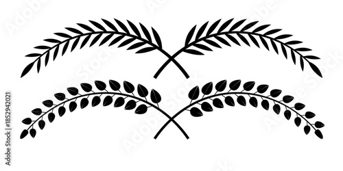 Set of circular laurel wreath. Emblem floral Greek branch of oak leaves, eucalyptus leaf, Wheat, winner award, champion medal, swirls, twigs and flower ornaments vector