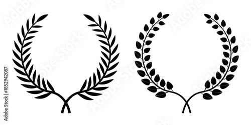 Set of circular laurel wreath. Emblem floral Greek branch of oak leaves, eucalyptus leaf, Wheat, winner award, champion medal, swirls, twigs and flower ornaments vector