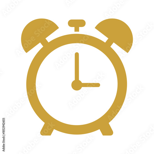 Golden alarm clock icon on white background