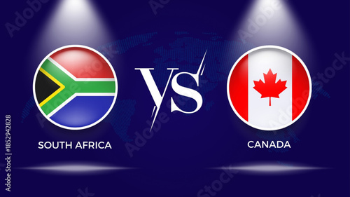 South Africa vs canada flag, and world map use for t20 cricket world cup 2026 template banner design.
