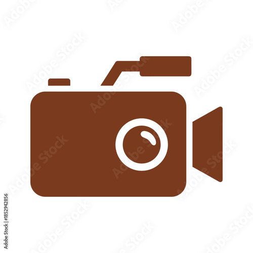 Brown video camera icon on white background