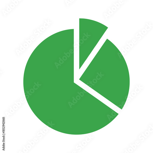 Green pie chart graph on white background